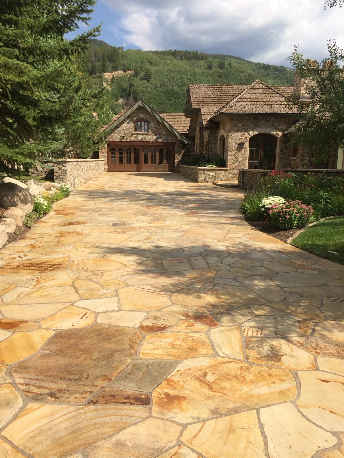 Restored mountain home driveway