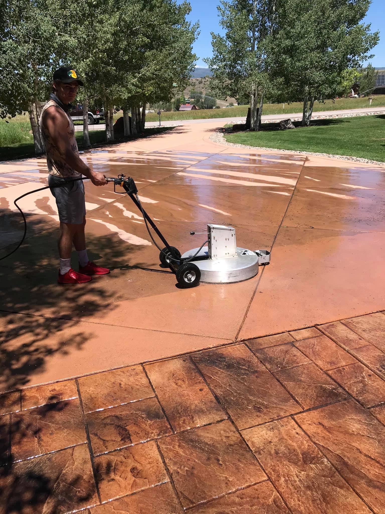 Professional surface cleaning in progress